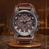 Robuste Sport-Militäruhr Mit Veganem Lederarmband, Wasserdicht, Schockfest, Quarzwerk – Kastanienbraun