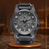 Robuste Sport-Militäruhr Mit Veganem Lederarmband, Wasserdicht, Schockfest, Quarzwerk – Grau Schwarz