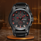 Robuste Sport-Militäruhr Mit Veganem Lederarmband, Wasserdicht, Schockfest, Quarzwerk – Rot Schwarz