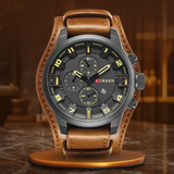 Robuste Sport-Militäruhr Mit Veganem Lederarmband, Wasserdicht, Schockfest, Quarzwerk – Gelbbraun