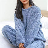 Maria | Weiches Fleece Schlafanzug Set – Blau