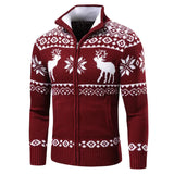 Weihnachtsstrickjacke - stehkragen - strickjacke weihnachtspullover – Weinrot
