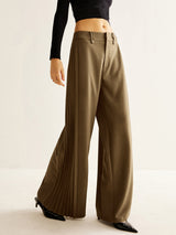 Weite Hose Damen Falten – Khaki