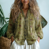 Ronja | Bestickte Bluse mit Blumenmotiven – Helles Olivgrün