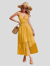 Amélie Refined Lang Sommerkleid mit Dünnen Trägern – Gelb