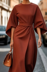 Lissey - Minimalistisches Gürtel-Luxuskleid – Rostbraun (Fast ausverkauft)