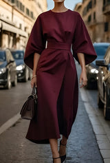 Lissey - Minimalistisches Gürtel-Luxuskleid – Bordeaux
