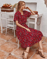Elegantes Kleid mit Leopardenmuster – Rot