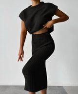 Passendes Top und Midi-Rock Set – Schwarz