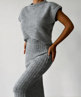 Passendes Top und Midi-Rock Set – Grau