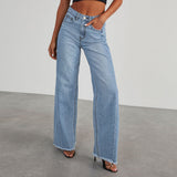 Gemma High-Waist-Jeans mit weitem Bein – Hellblau