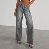 Gemma High-Waist-Jeans mit weitem Bein – Grau