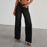 Gemma High-Waist-Jeans mit weitem Bein – Schwarz
