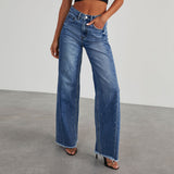 Gemma High-Waist-Jeans mit weitem Bein – Blau