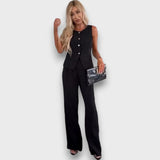 Milia – Damenanzug mit Weste und weitem Bein – Schwarz