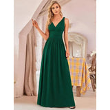 Damen Kleid Maxi | V-Ausschnitt und fließender Saumabschluss – Dunkle Grün