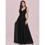 Damen Kleid Maxi | V-Ausschnitt und fließender Saumabschluss – Schwarz
