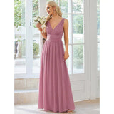 Damen Kleid Maxi | V-Ausschnitt und fließender Saumabschluss – Rosa 3