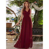 Damen Kleid Maxi | V-Ausschnitt und fließender Saumabschluss – Rot Wein