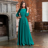 Stilvolles Langarm-Hochzeitsgastkleid für Damen | Maxi – Dunkelgrün