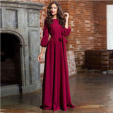 Stilvolles Langarm-Hochzeitsgastkleid für Damen | Maxi – Weinrot