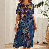Kunstgalerie™ Kleid mit zeitgenössischem abstraktem Print / Der Stil, der Sie in ein Kunstwerk verwandelt! – Blau