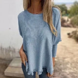 [🔥2 ZUM PREIS VON 1🔥] Giulia™ Oberteil aus hochwertigem, weichem Fleece mit Fledermausärme und Spitzenbesatz am Saum / Eleganter Komfort mit femininer Note! – Blau