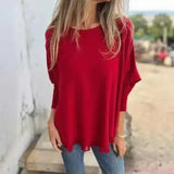[🔥2 ZUM PREIS VON 1🔥] Giulia™ Oberteil aus hochwertigem, weichem Fleece mit Fledermausärme und Spitzenbesatz am Saum / Eleganter Komfort mit femininer Note! – Rot / Blau