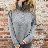 Premium-Strickpullover für Damen mit Rollkragen und eleganten Knöpfen / Warm und raffiniert minimalistisch! – Grau