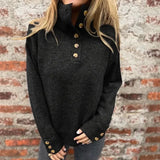 Premium-Strickpullover für Damen mit Rollkragen und eleganten Knöpfen / Warm und raffiniert minimalistisch! – Schwarz