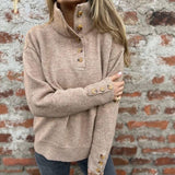 Premium-Strickpullover für Damen mit Rollkragen und eleganten Knöpfen / Warm und raffiniert minimalistisch! – Khaki
