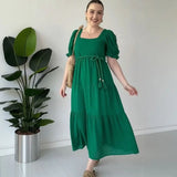 Bella™-Kleid aus strukturierter Viskose mit Prinzessinnenärmeln / Leichtigkeit, Charme und Feminität in jeder Bewegung – Grün
