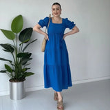 Bella™-Kleid aus strukturierter Viskose mit Prinzessinnenärmeln / Leichtigkeit, Charme und Feminität in jeder Bewegung – Blau