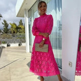 Leonor™-Kleid aus handgefertigter Spitze mit feiner Verarbeitung / Luxuriöse Eleganz mit Haltung und Klasse! – Pink