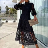 Leonor™-Kleid aus handgefertigter Spitze mit feiner Verarbeitung / Luxuriöse Eleganz mit Haltung und Klasse! – Schwarz