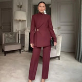 Catherine™ Tailoring-Set mit Blazer und Gerader Hose / Eleganz und Präsenz für Starke Frauen – Wein
