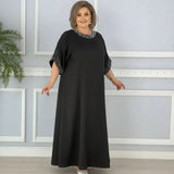 Helena™ Kleid aus Viskosekleid mit Schmuckdetails an Ausschnitt und Ärmeln / Klassische Eleganz mit einem Hauch von Glamour für jede Gelegenheit! – Schwarz