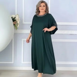 Helena™ Kleid aus Viskosekleid mit Schmuckdetails an Ausschnitt und Ärmeln / Klassische Eleganz mit einem Hauch von Glamour für jede Gelegenheit! – Grün