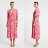 Valeria™ Leichtes Viskosekleid mit V-Ausschnitt und Fließenden Ärmeln – Sunset Rosa