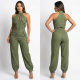 Dominna™ Jumpsuit aus Leichter Sarja im Raffinierten Cargo-Stil – Grün