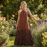 Isla Nomad™ Langes Viskosekleid mit Fließendem Schnitt und Wilder Musterung – Braun