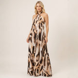 Isla Nomad™ Langes Viskosekleid mit Fließendem Schnitt und Wilder Musterung – Beige