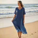Premium Viskose Miami™ Kleid mit Stilvollem Seitenschlitz – Blau