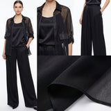 Seville Satin Touch™ 3-Teiliges Set mit Fließender Überwurfbluse und Weiter Hose – Schwarz