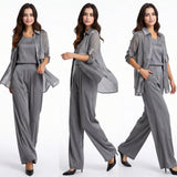 Seville Satin Touch™ 3-Teiliges Set mit Fließender Überwurfbluse und Weiter Hose – Grau
