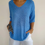 Carmim™ Bluse aus weichem Strick mit strukturierter Masche – Blau