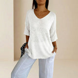Carmim™ Bluse aus weichem Strick mit strukturierter Masche – Weiß