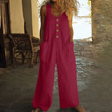 Lässiger Button-Up Jumpsuit mit weitem Bein und Taschen – Ziegelrot