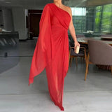 Katharina™ Drapiertes One-Shoulder-Maxikleid – Rot