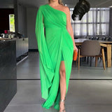 Katharina™ Drapiertes One-Shoulder-Maxikleid – Grün